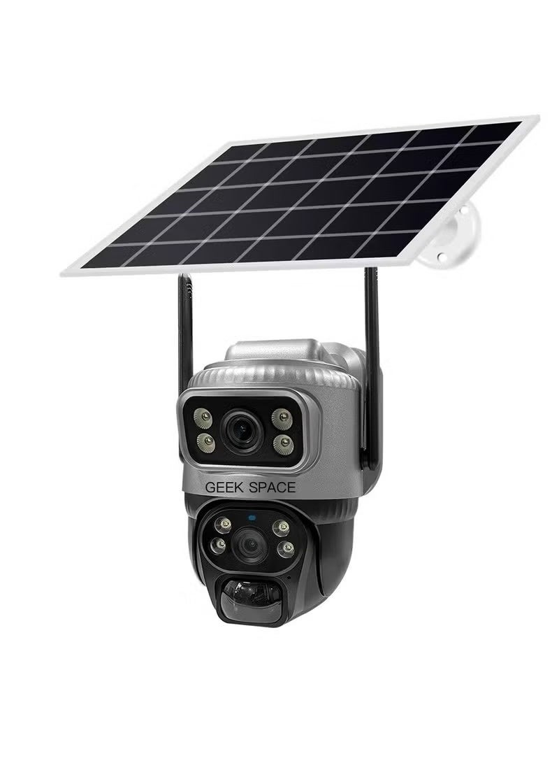 في 380 كاميرا مراقبة تعمل بالطاقة الشمسية بتقنية الجيل الرابع، مزودة بعدسة مزدوجة للمراقبة الخارجية عبر شريحة SIM بتقنية الجيل الرابع، وكاميرا PTZ IP بدقة 2K، ورؤية ليلية ملونة، وخاصية كشف الحركة، وصوت ثنائي الاتجاه، ومقاومة للماء والغبار بمعيار IP66، وإمكانية التخزين على بطاقة SD أو السحابة. - Image 1